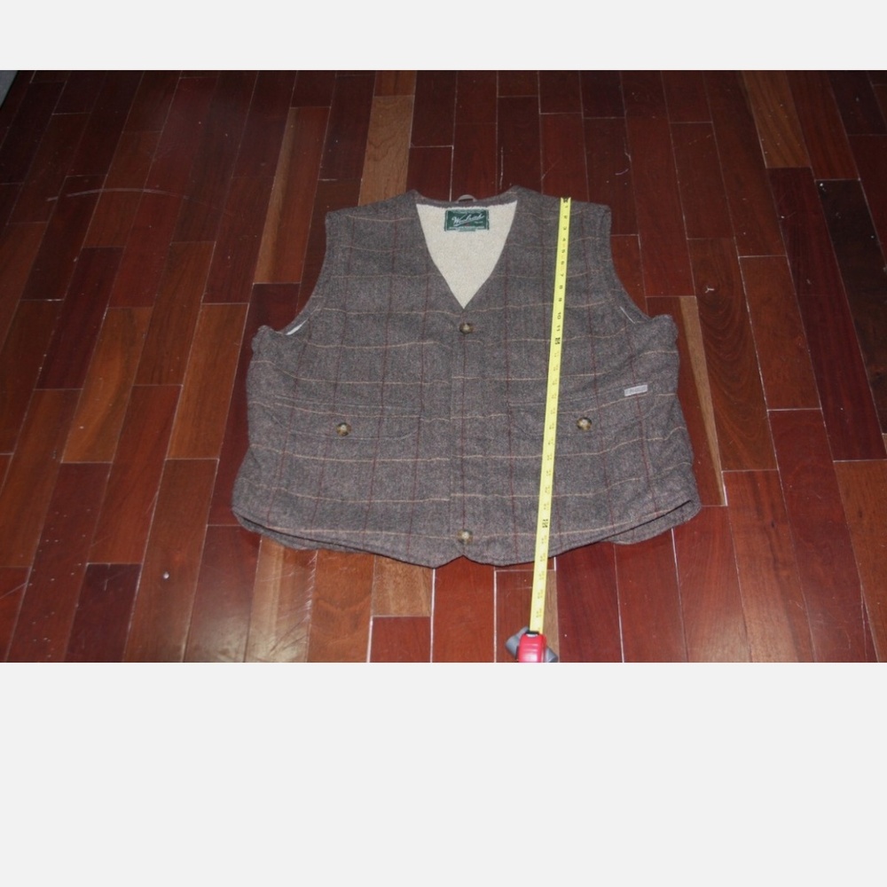 VTG Woolrich Wool Herringbone Check Brown Men's Vest‎ Sherpa Lined Sz XL Grandpa - Picture 14 of 16